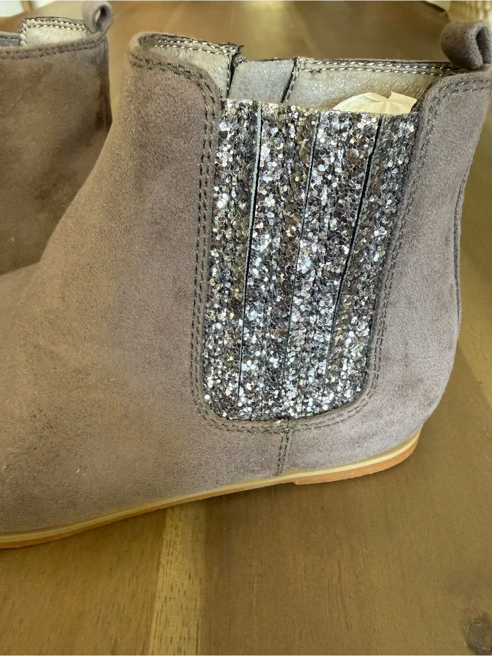 Yosi Samra Girls Gray Chelsea Boots with Silver Glitter Panels